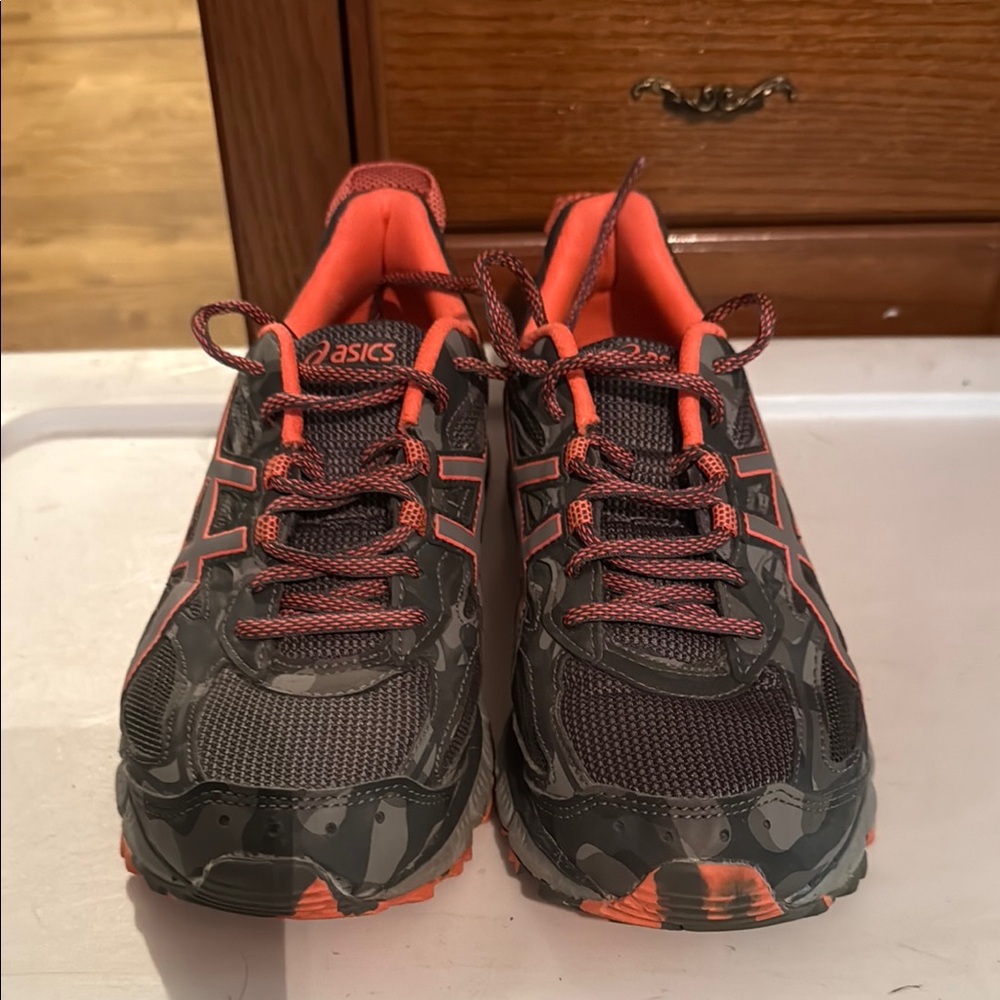 Asics Black and Orange Sneakers Rugged Mesh Design